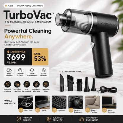 TurboVac™ – 2-in-1 Cordless Air Duster & Mini Vacuum