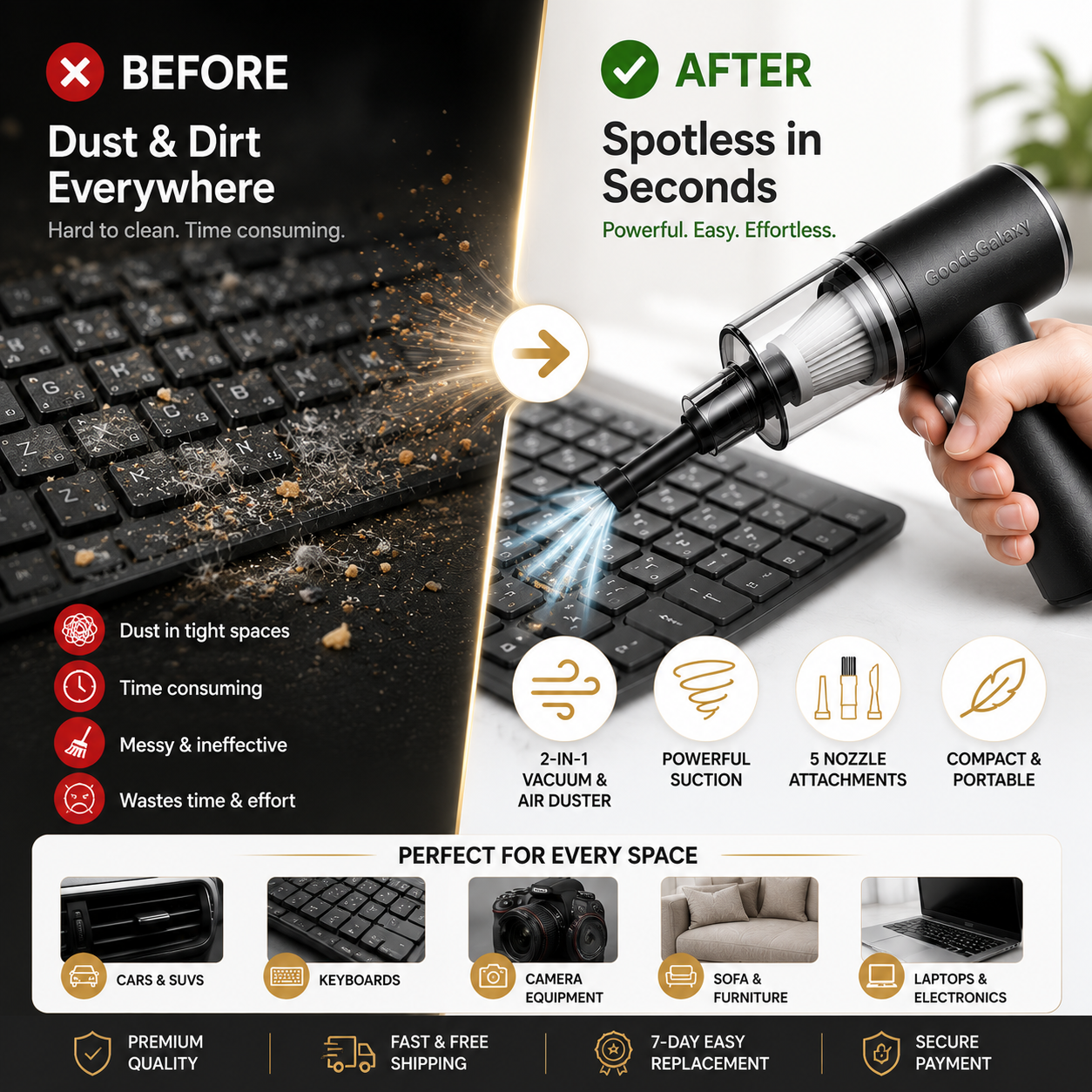 TurboVac™ – 2-in-1 Cordless Air Duster & Mini Vacuum