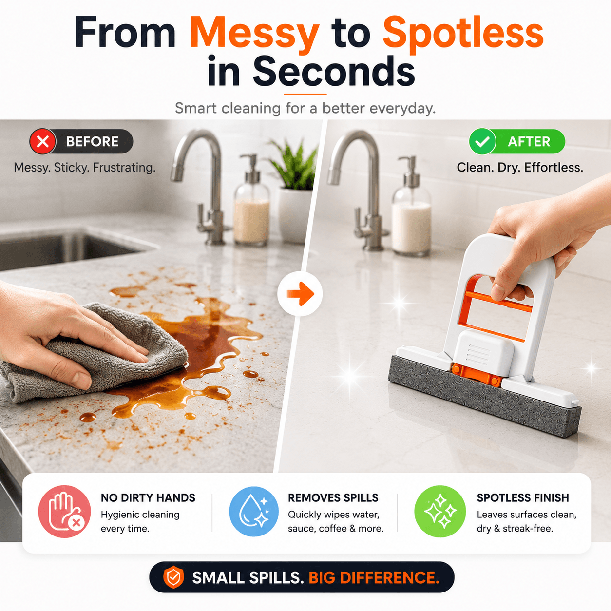 Mini Self-Squeeze Mop for Quick Spill Cleanup (Foldable, Wet & Dry)