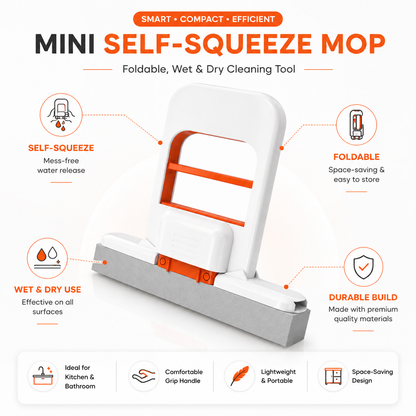 Mini Self-Squeeze Mop for Quick Spill Cleanup (Foldable, Wet & Dry)