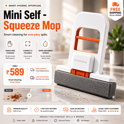 Mini Self-Squeeze Mop for Quick Spill Cleanup (Foldable, Wet & Dry)