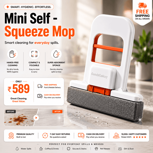 Mini Self-Squeeze Mop for Quick Spill Cleanup (Foldable, Wet & Dry)