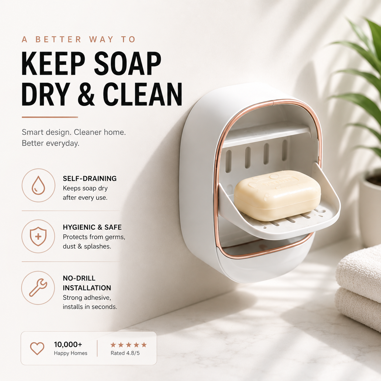 NoMelt™ SoapSaver Holder (Self-Draining, No-Drill Wall Mount)
